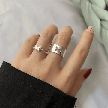 Silver Butterfly Set of two rings Adjustable