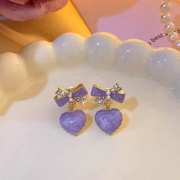 Purple Heart Bow Earring