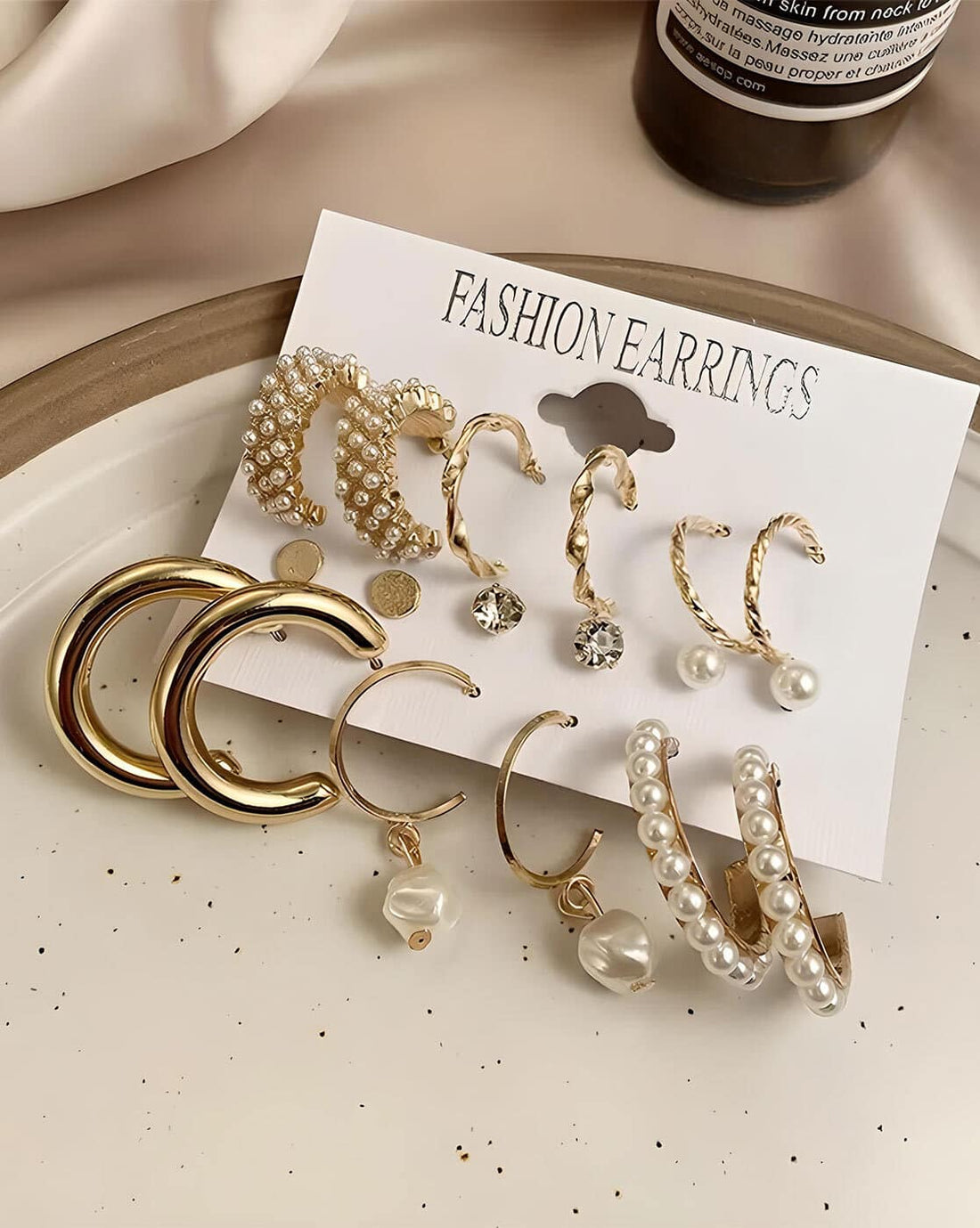 9-Pair Earrings Set- Geometric, Faux Pearl Hoop & Stud Earrings, Dangle & Drop Earrings for Women