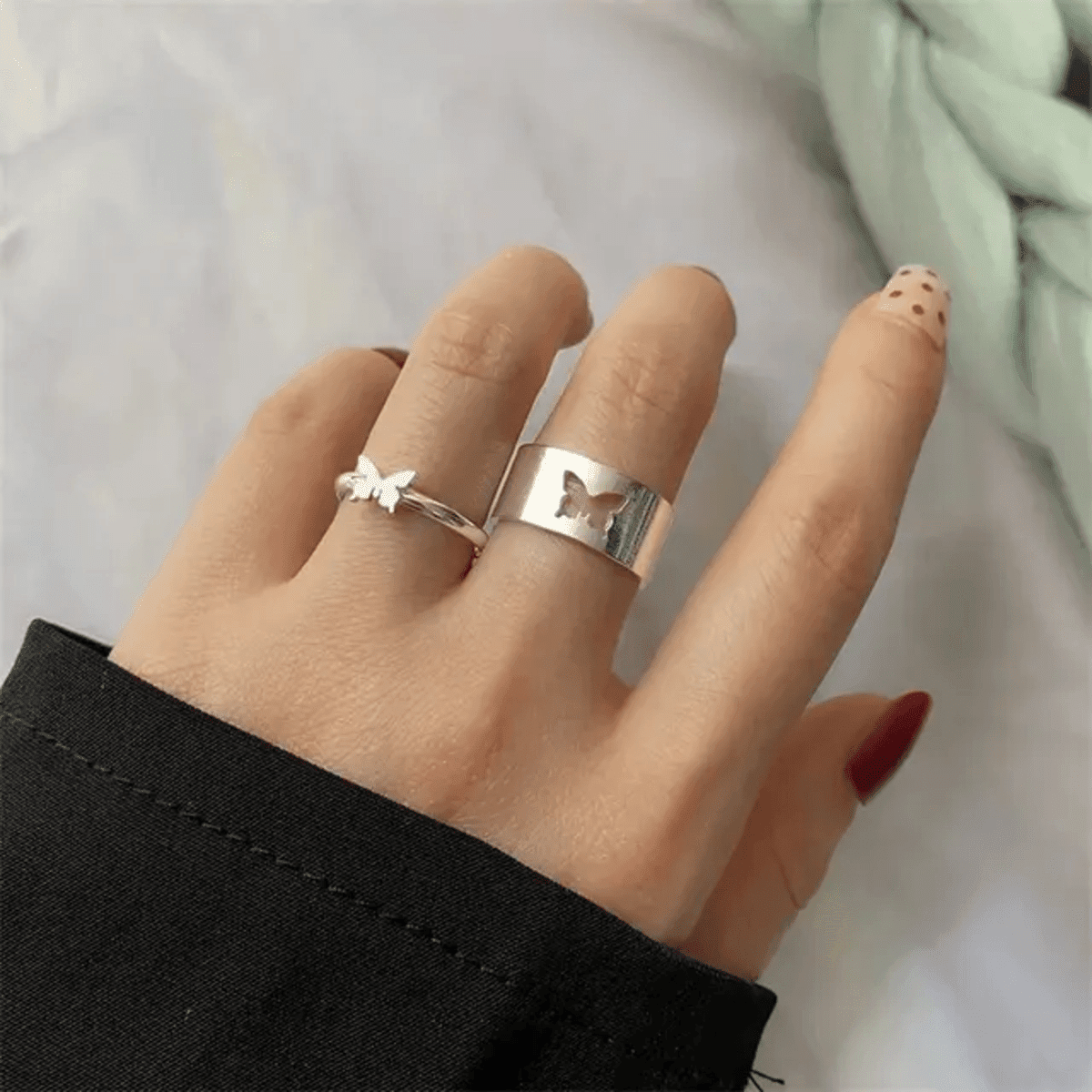 Silver Butterfly Set of two rings Adjustable