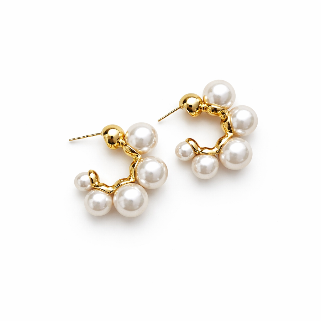 Gold-Plated Beaded Circular Half Hoop Earrings