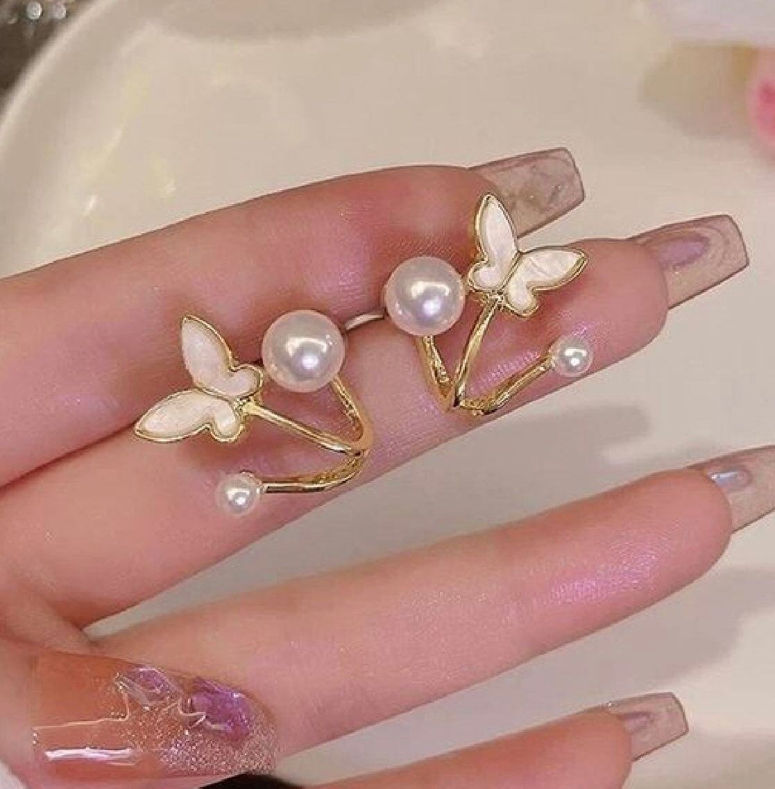 White Butterfly Cuff Earring