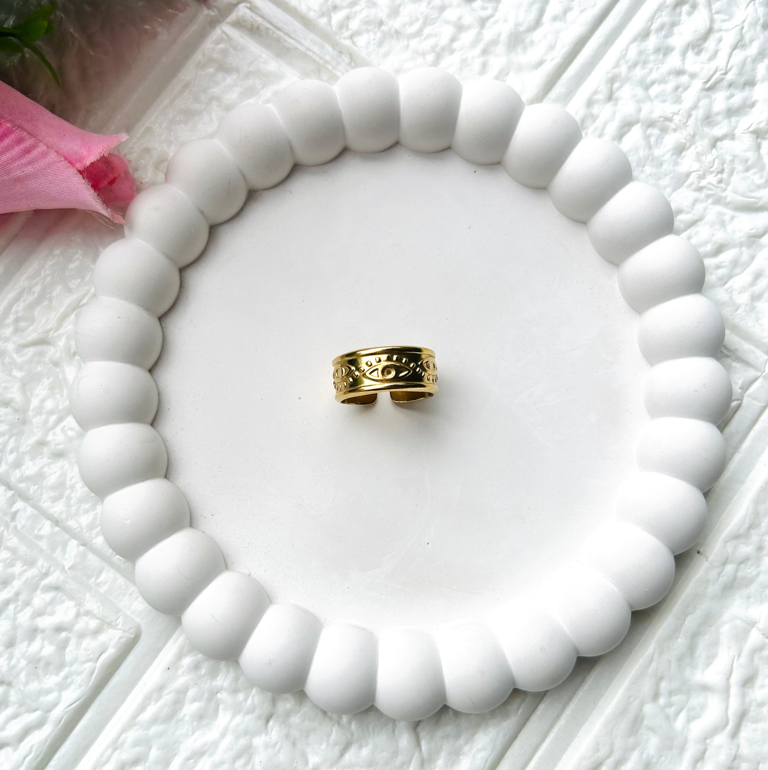 Evil Eye Glimmer Anti-tarnish Adjustable Ring