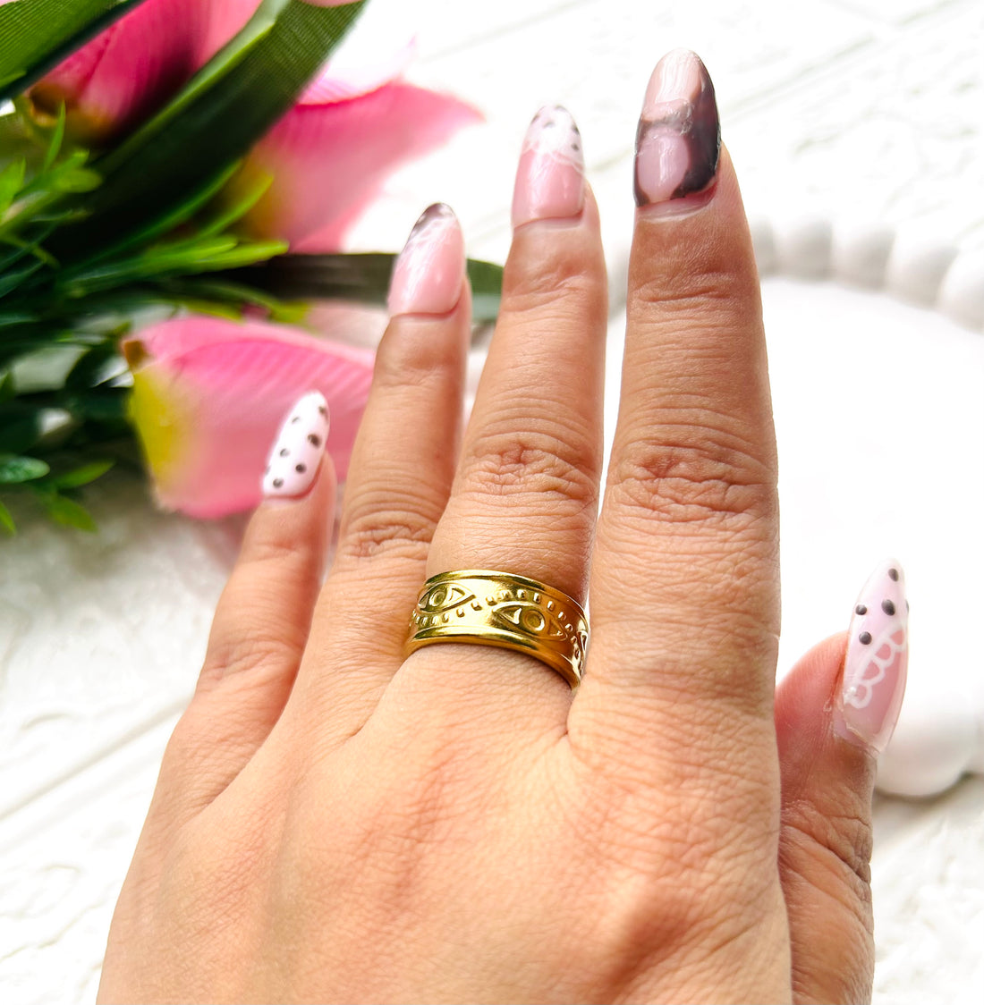 Evil Eye Glimmer Anti-tarnish Adjustable Ring