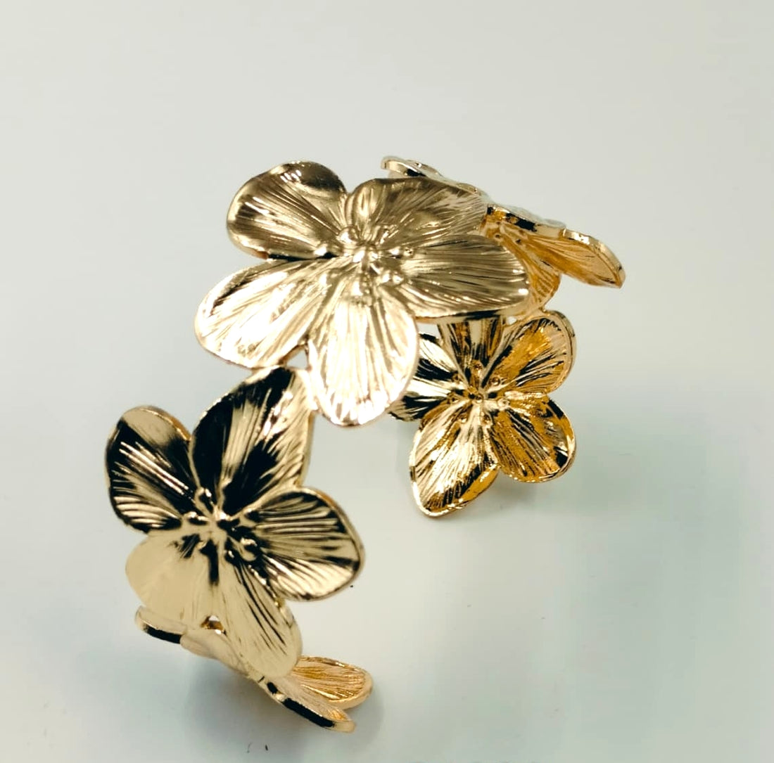 Golden Flower Anti Tarnish cuff bracelet