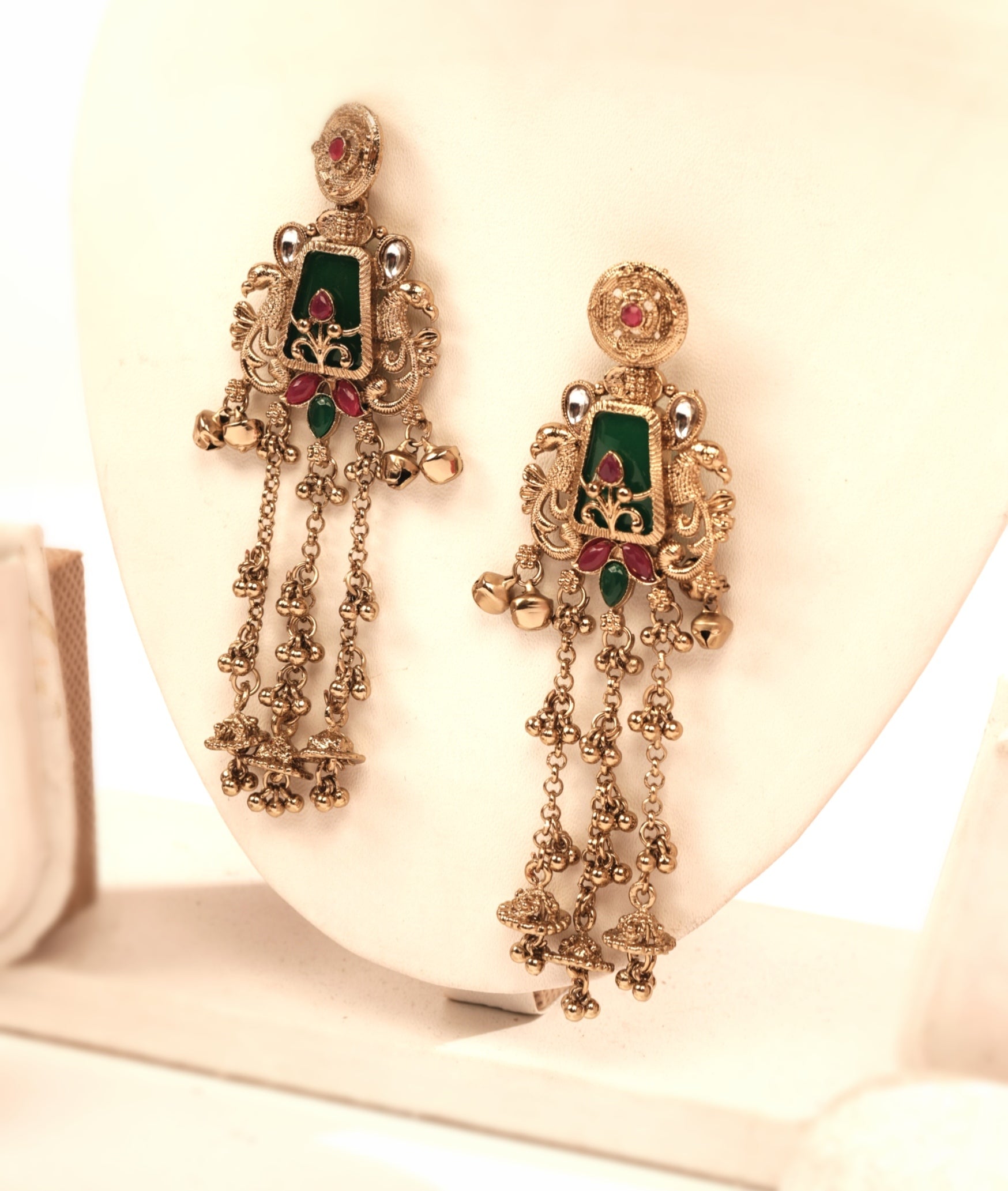 Gold Plated Kashmiri earrings Peacock Long Dangle Earrings