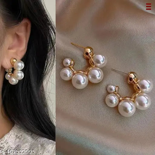 Gold-Plated Beaded Circular Half Hoop Earrings
