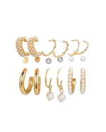 9-Pair Earrings Set- Geometric, Faux Pearl Hoop & Stud Earrings, Dangle & Drop Earrings for Women - Image 4
