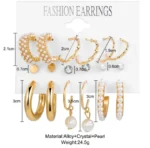 9-Pair Earrings Set- Geometric, Faux Pearl Hoop & Stud Earrings, Dangle & Drop Earrings for Women - Image 3