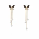 2 IN 1 GOLD TONE  BLACK BUTTERFLY DROP EARRINGS - Image 4