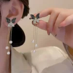 2 IN 1 GOLD TONE  BLACK BUTTERFLY DROP EARRINGS