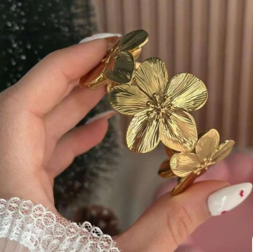 Golden Flower Anti Tarnish cuff bracelet Golden Flower Anti Tarnish cuff bracelet - Image 1