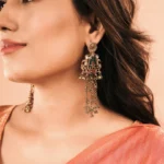 Gold Plated Kashmiri earrings Peacock Long Dangle Earrings