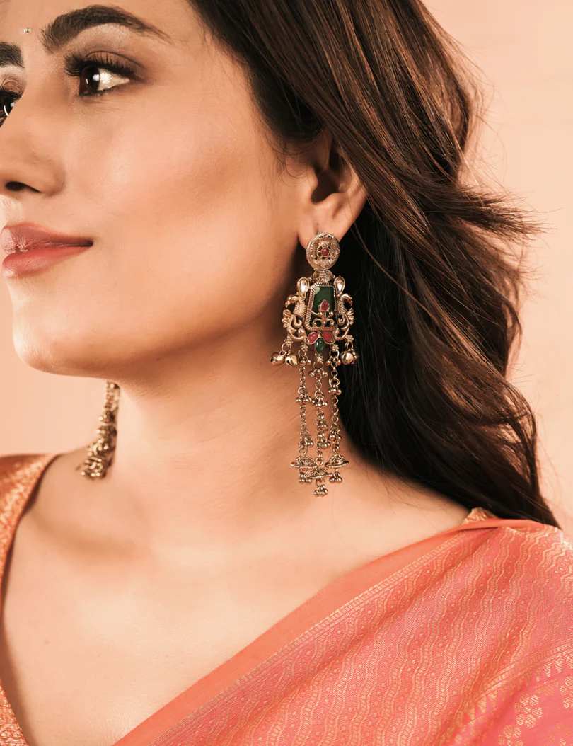 IMG_20260330_150313_1 Gold Plated Kashmiri earrings Peacock Long Dangle Earrings - Image 1