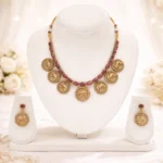 Traditional Gold Necklace Set with Ruby Stones & Elephant coins