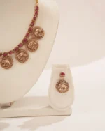 Traditional Gold Necklace Set with Ruby Stones & Elephant coins - Image 2