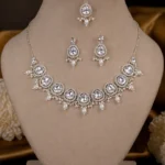 White  Silver Moon Stone and Diamond Necklace Set For Women