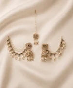 Traditional Pearl Jhumka Chain with Maang Tika for Women - Image 4