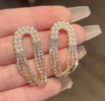 Pearl & Rhinestone Chain drop Earrings-Elegent Dangle Earrings For Women - Image 2