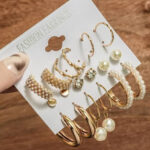 9-Pair Earrings Set- Geometric, Faux Pearl Hoop & Stud Earrings, Dangle & Drop Earrings for Women
