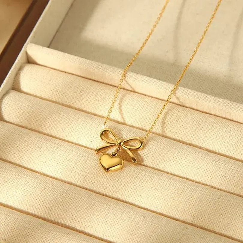 Tiny Heart Bow Pendant chain Tiny Heart Bow Pendant chain - Image 1