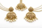 Gold Plated Kundan Maang Tikka Set with Pearl Chains - Image 5